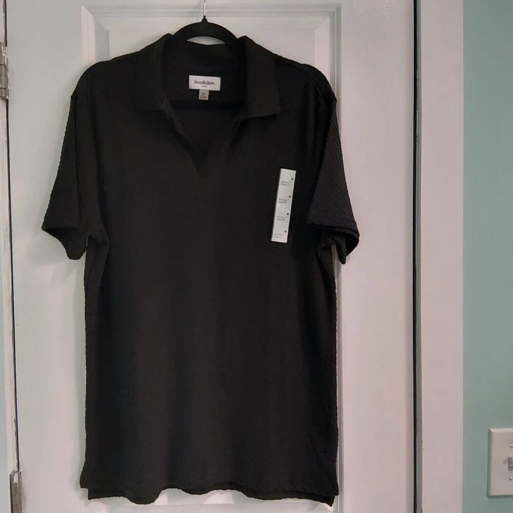 Goodfellow CoTextured Knit Polo Shirt Men's Size M Short Sleeve Black